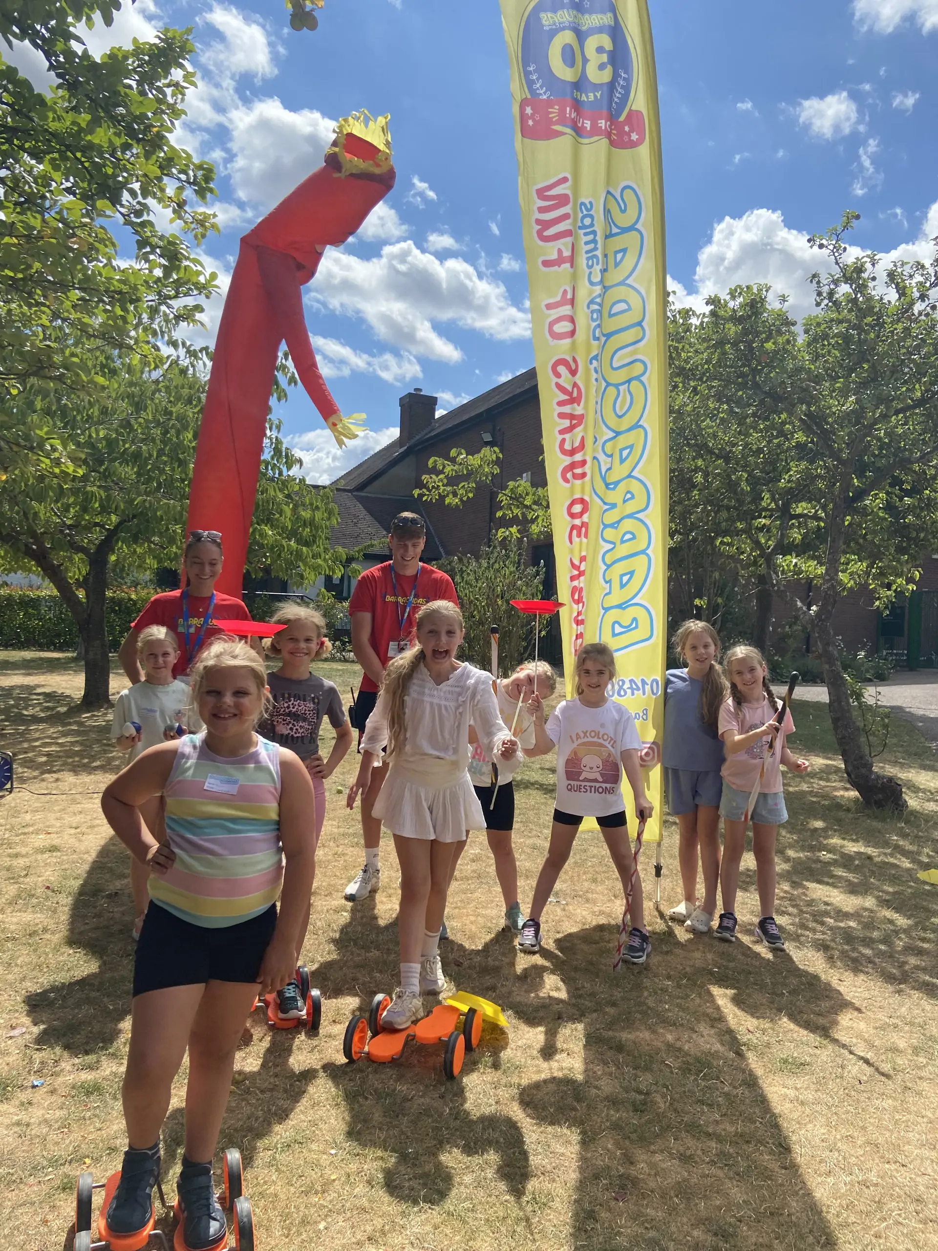 Barracudas Letchworth camp circus skills and skydancer and sail flag.jpg