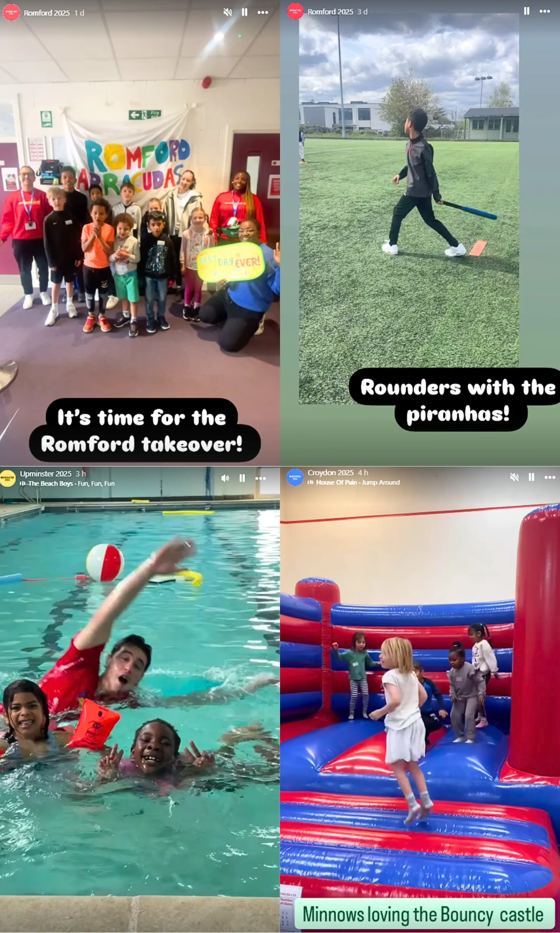 Barracudas Easter Camp 2025 montage of Instagram takeovers from 14-17 April