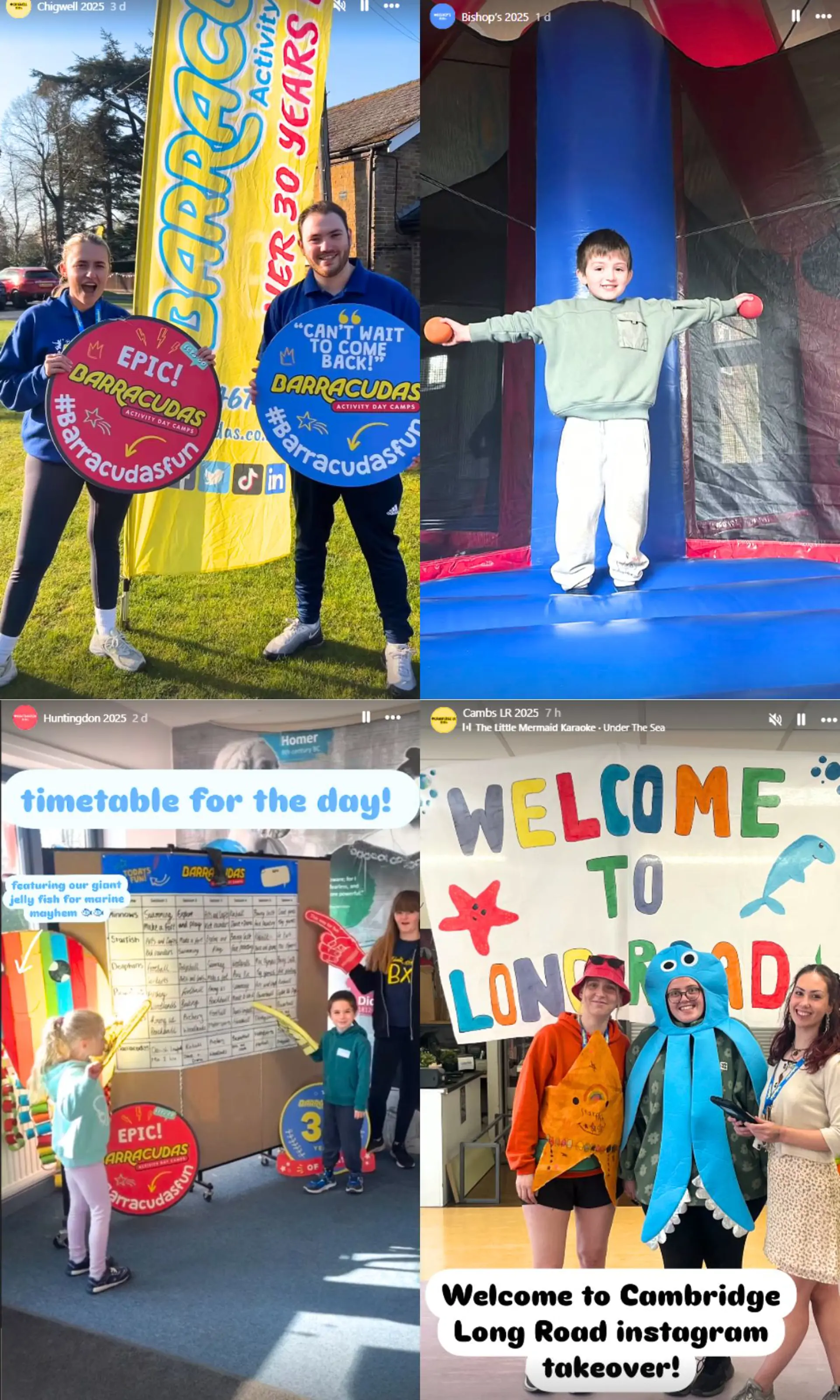 Barracudas Easter Camp 2025 montage of Instagram takeovers from 4-11 April